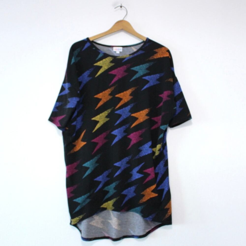 Lularoe Irma Tunic Top Black Multi Bright Color Magic Lightning Small